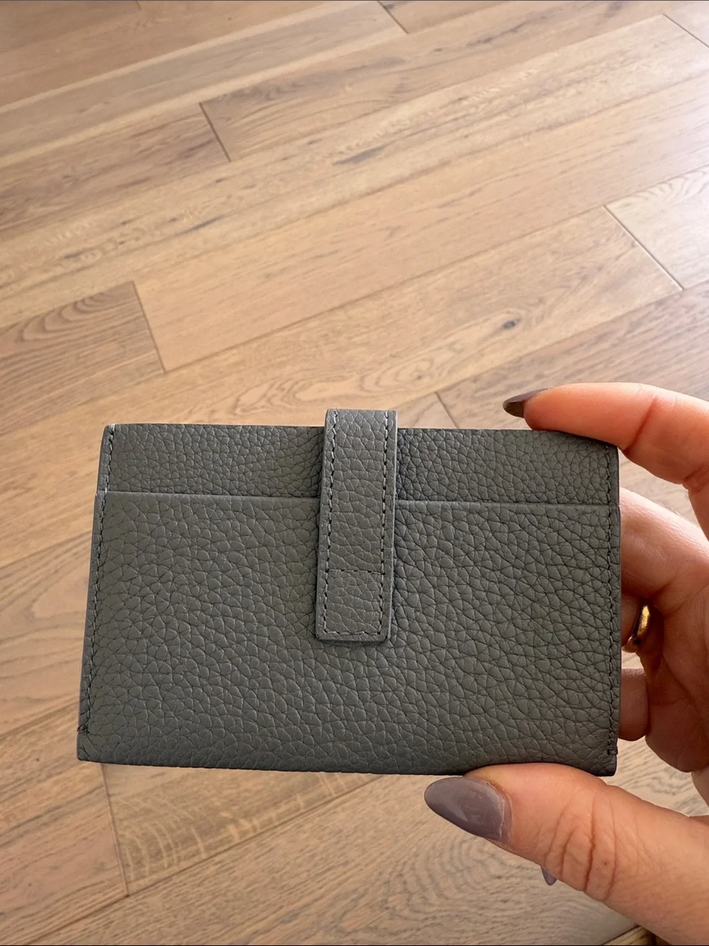 YSL Pebbled Gray Leather Snap Card Case - Picture 2 of 4
